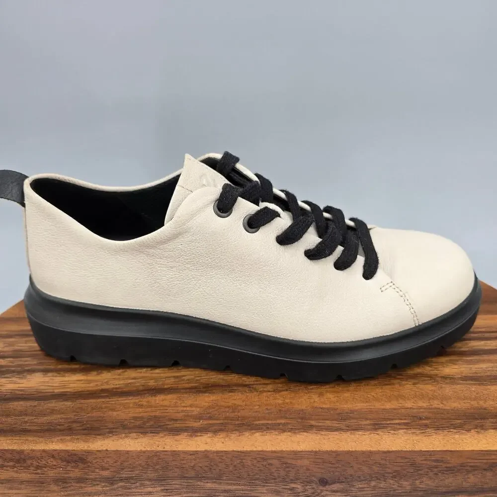 Ecco Nouvelle Shoes Womens 7 38 Cream Leather Limestone Low Top Comfort Sneakers